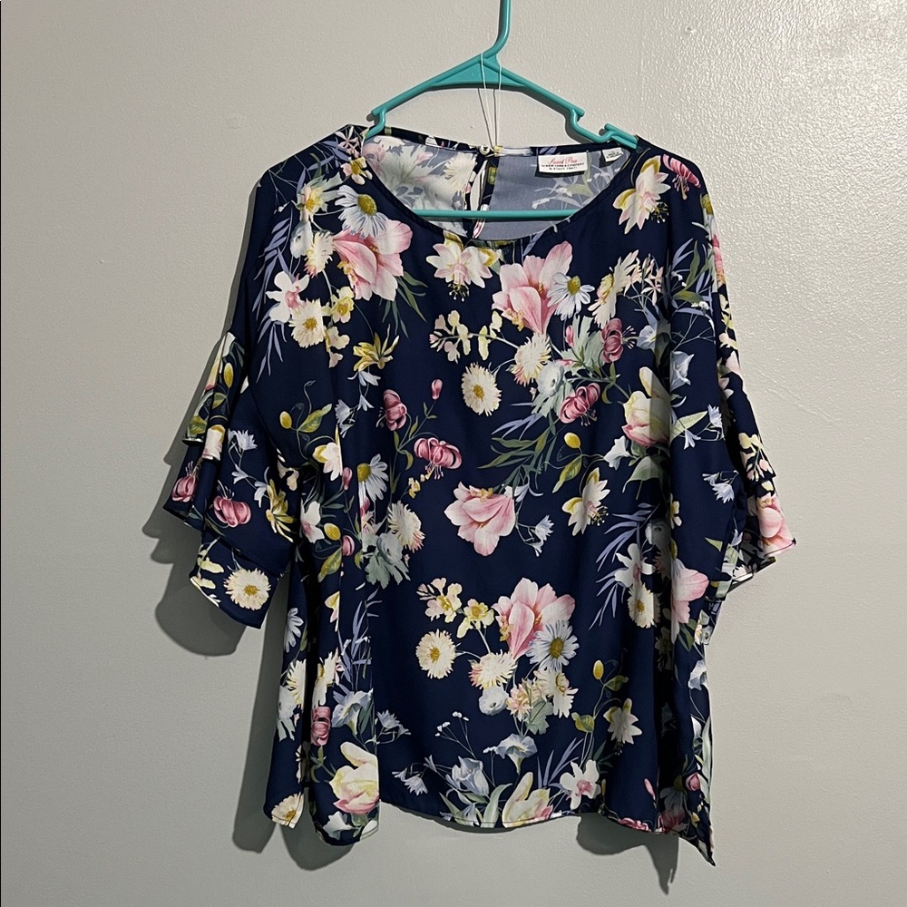 Sweet Pea Navy Floral Blouse